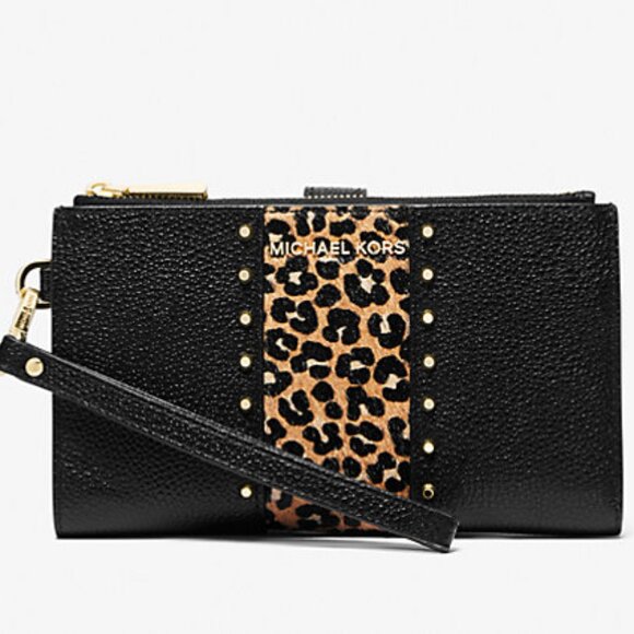 Michael Kors Studded Leather and Leopard Print Wristlet - LIKE NEW! - Picture 1 of 11